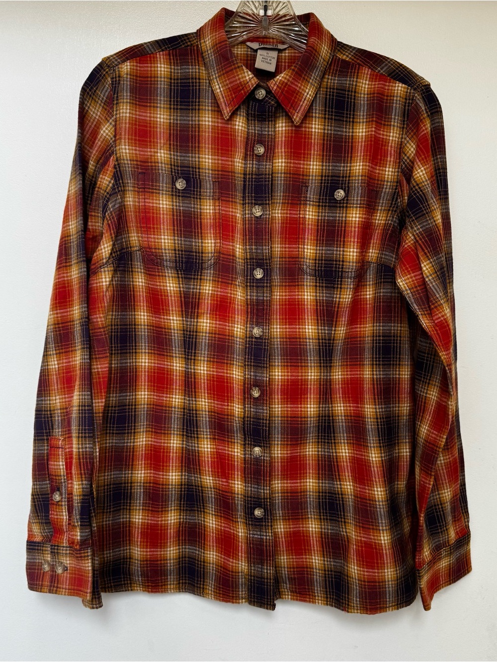 Duluth Trading Co Red, Purple & Yellow Plaid Button-Down Shirt